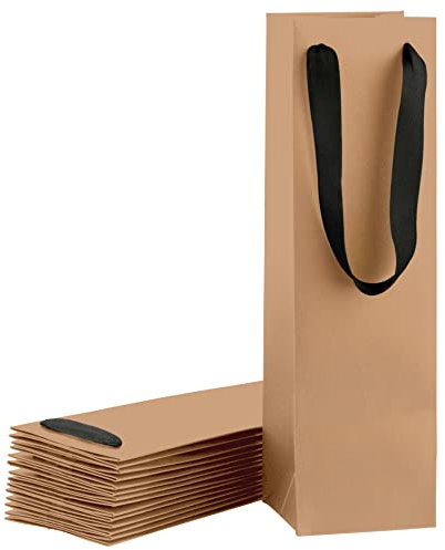 Wine Bag, Kraft Brown, for Wine Bottles, Whiskey/Spirits, Reusable Bag, Laminated for Extra Strength. (Kraft, 10 Pack)
