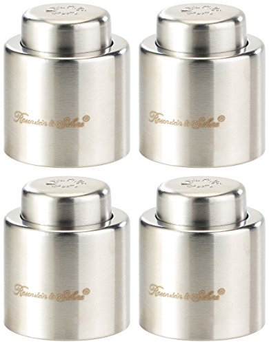 Rosenstein & Söhne Flaschen Verschluss: Verschluss für Sekt-u. Champagnerflaschen aus gebürstetem Stahl,4erSet (Flaschenverschlüsse, Flaschenverschluss Sekt, Flaschenöffner)