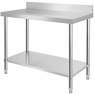 HENGMEI Edelstahl Tisch Küchentisch Arbeitstisch Edelstahltisch höhenverstellbar für Küche Bar Restaurant, Silber, 100x60x85cm mit Aufkantung