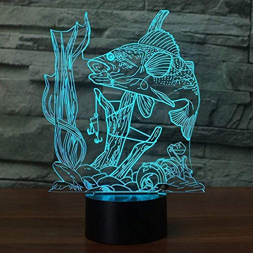 KINGCOO 3D Illusion Tischlampe Nachtlampe, LED 7 Farben ändern Touch Switch Schreibtischlampe Nachtlichter Schlummerleuchten für Kinder Valentinstag Geburtstags Geschenk (Fisch)