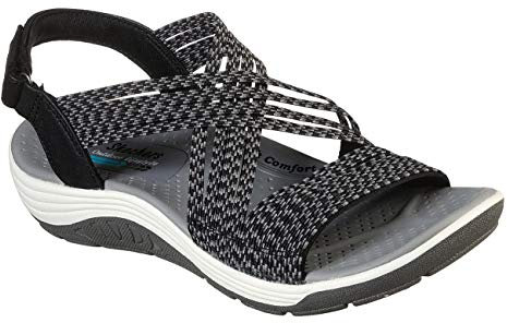 Skechers Femme Reggae Cup-Oh, Snap Sandales Bout Ouvert, Noir (Black & Grey Gore Blk), 40 EU