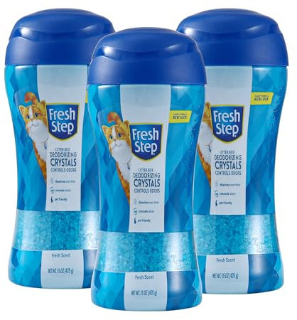 Fresh Step Cat Litter Crystals In Fresh Scent | Cat Litter Box Deodorizer | Combats Cat Odors and Neutralizes Smells to Keep Your Home Clean, 15 Ounces - 3 Pack
