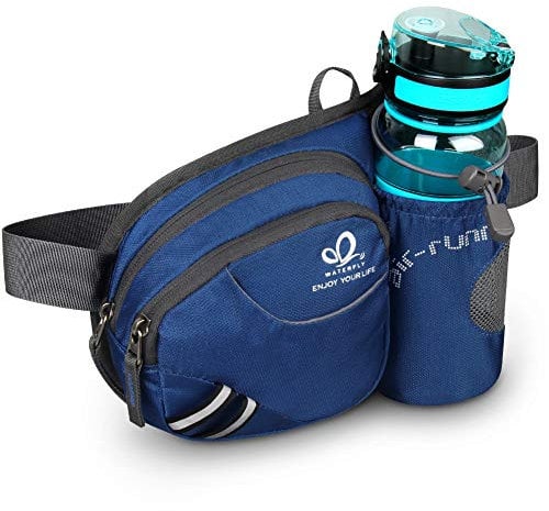 WATERFLY Taille Tasche mit Flaschenhalter Damen und Herren, Atmungsaktiv Hüfttasche mit Reflektorstreifen für Laufen Radfahren Camping Klettern Reisen (Königsblau)
