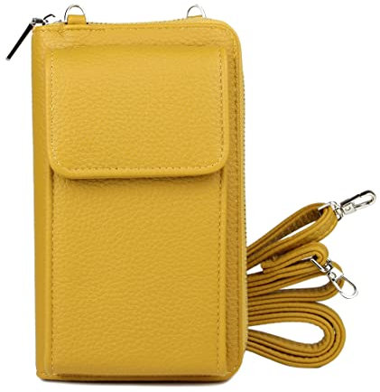 irisaa Kleine Handy Umhängetasche, Geldbörse Damen Brieftasche RFID Schutz Crossbody Handytasche Reisepass mit Kartenfächern und Verstellbarem Schultergurt, Damen Tasche:Gelb
