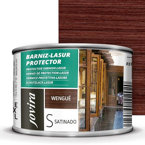 JOVIRA PINTURAS. BARNIZ LASUR PROTECTOR SATINADO (7 colores) Protege, decora y embellece todo tipo de madera (375 Mililitros, Wengue) H-38