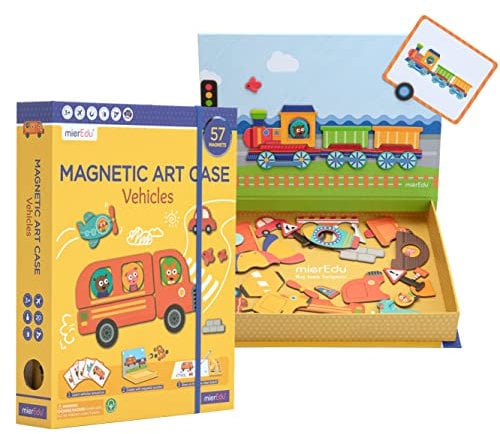 mierEdu Magnetspiel Box Fahrzeuge – Magnetpuzzle & Lernspiel für Kinder ab 3 Jahren – Magnetisches Reisespiel für Autofahrt & Flugzeug – Fördert Motorik & Fantasie
