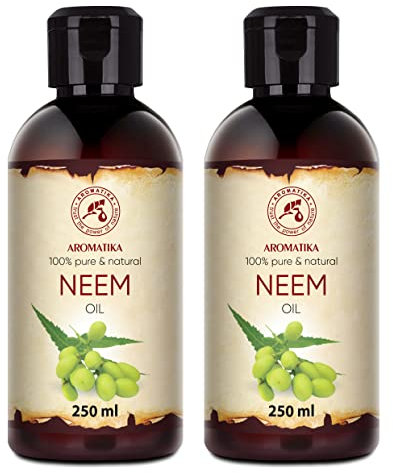 Aceite de Neem 2x250ml - Melia Azadirachta - Aceite portador de Neem - Prensado en Frío - Puro y Natural - non-Refinado - Cuidados Intensivos para Rostro, Cuerpo, Cabello, Plantas, Jardin