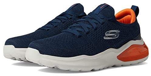Skechers Herren 232561 Nvor Sneaker, Marineblauer Strick, synthetisch, orangefarbener Besatz, 48.5 EU