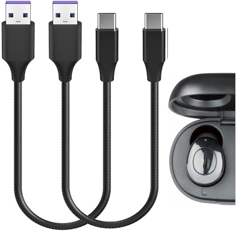 Geekria Typ-C Earbuds Cloth Braided Fast Charger Cable, Compatible with Philips TAT2205, TAT2235, TAT3215, TAJT60 Charger, USB to USB-C Replacement Power Short Charging Cord (1ft / 30cm 2Pack)