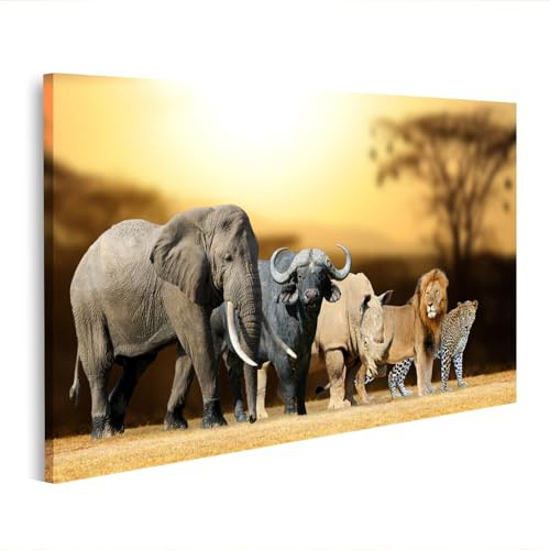 islandburner Bild Bilder auf Leinwand Big Five Afrika - Löwe, Elefant, Leopard, Büffel und Nashorn Wandbild Poster Leinwandbild VKZ