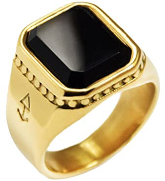 Rock and Steel Herren Ring Zeus Gold Siegelring mit Onyx Stein, Silber Edelstahl, Ring (63 (20.1 mm))