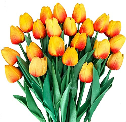 Plobach Künstliche Tulpen, künstliche Tulpen, fühlen sich echt an, PU-Tulpen Kunstpflanze Kunstblumen Dekoartikel für Frühlingskranz, Hochzeit, Blumenarrangement, Tischdekoration, 24 Stück