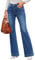 Roskiky Pantalon jeans évasé pour femmes, coupe large, style baggy, taille haute, extensible, L