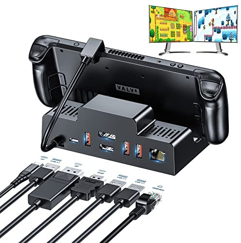 Steam Deck Dock Kompatibel mit Steam Deck OLED, ROG Ally, Lenovo Legion Go, 7 in 1 Docking Station mit HDMI 2.0 & DP 1.4 4K@60Hz,3 USB-A 3.1, 100W PD Schnellladung, Gigabit Ethernet Kompatibel
