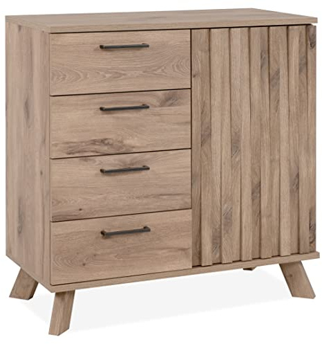 DEINE TANTE EMMA 003449 Kommode Wellington 01A Schubladen Schweden Eiche 3D Reliefoptik Push-to-Open ca. 84 x 85 x 40 cm