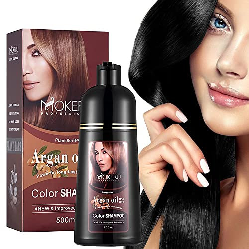 Schwarzes Haarfärbemittel 16.9 Fl Oz, Arganöl Schwarzes Haar Shampoo, 3 in 1 Haarfärbeshampoo, Einfach zu verwenden, Semi-Permanente Haarfarbe Shampoo (Natural Black)