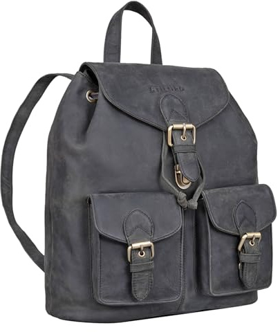 STILORD Ezra Tagesrucksack Leder Daypack Groß Vintage Backpack ideal als Laptoprucksack 13,3 Zoll Schulrucksack DIN A4 Reiserucksack Echtes Leder Farbe:Carbon - grau