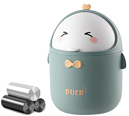 QLFJ-FurDec Cute Desktop Trash Can Wastebasket with 90 Trash Bags, Creative Mini Countertop Garbage Can with Lid, Small Plastic Storage Bin for Home Kitchen Dressing Office Kids Bedroom(Green)