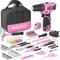 PULITUO 12v Akkubohrer-Set,Power Drill Kit mit Lithium-Ionen,3/8-Zoll schlüsselloses Bohrfutter, 2 variable Geschwindigkeiten 20+1 Drehmomenteinstellung ，280 inch-lbs mit LED-Elektrobohrer-Set rosa