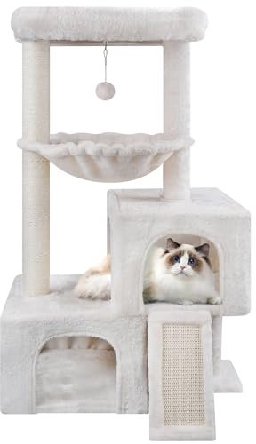TWDEPART Cat Tree Tower for Indoor Cats, Activity Centre Cat Tower with Two Cat Condos Hammock and Scratching Posts, Beige…