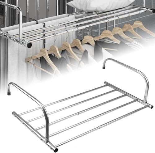 LPAMABA Stendino da Balcone Allungabile 42-66cm,Stendino Appendibile Estensibile,Stendibiancheria da Parete in Acciaio Inox,Stendino Appeso alla Ringhiera per Uso Interno ed Esterno