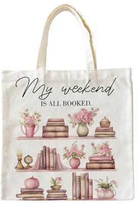 Zeghk Buch-Tragetasche, Leinen-Tragetasche für Frauen, Geschenk für Buchliebhaber, Lesergeschenke, Bücherwurm-Buch, Nerd-Geschenke, Bibliothekargeschenke, My Weekend is Booked-Leinen-Tragetasche,
