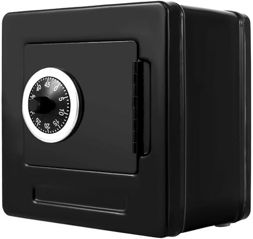 Glvyou Piggy Bank Cash Box with Combination Lock Safe Storage Box Piggy Bank Black Coin Bank Multipurpose Cash Storage Box Money Saving Box Gift for Kids Adults 13.5x13.5x9.5cm !