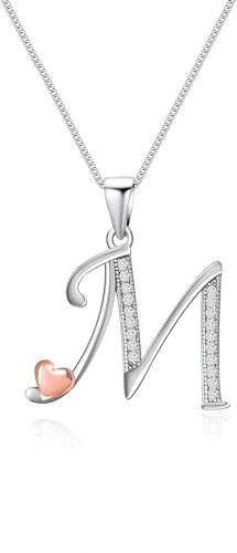 Mesovor Initiale Kette Silber 925 für Damen Mädchen, 100% Sterling-Silber-Buchstaben-Halskette mit Zirkonia, Schmuck, Geschenke für Familie, Mutter, Schwester, Ehefrau (Buchstabe-M)