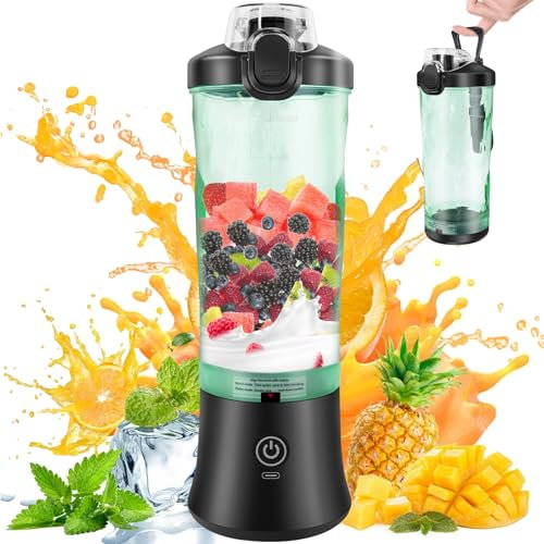 Portable Blender Mini Blender for Shakes and Smoothies Handheld Electric Fruit Mixer Machine with 6 Blades, 600mL USB Rechargeable Ice Mini Juicer Cup for Home/Office/School/Outdoors