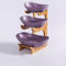 JUNYFFF Obst Etagere Obstschale Keramik 3 Stöckig Platzsparendes Obstkorb Etagere Für Die Familie Obstschale Modern Mit Hölzernen Ständer Für Gemüse, Obst, Snacks,Lila