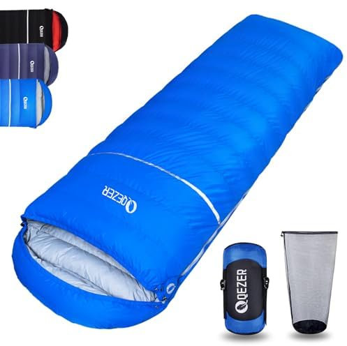QEZER Schlafsack Winter Outdoor Warmer Daunenschlafsack -8°C bis -23C° Leichter Deckenschlafsack für Camping, Wandern und Trekking Outdoor (Saphirblau 0°C)