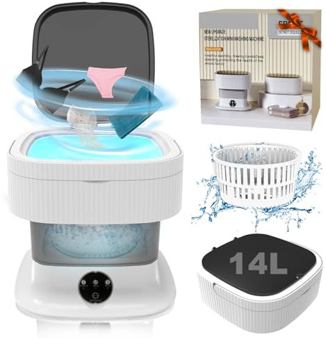 Mini Waschmaschine, 14L 60W 2kg Camping Waschmaschine mit Schleuder, Tiefenreinigung von Unterwäsche, Babykleidung, Kurze Hose, Socken, Klein Waschmaschine für Wohnung, Reise, Hotel, Grau