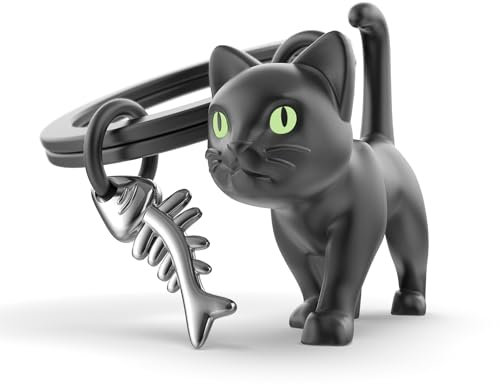 METALMORPHOSE - Porte-clés Chat noir Yeux phosphorescents - Cadeau Enfant, Homme et Femme