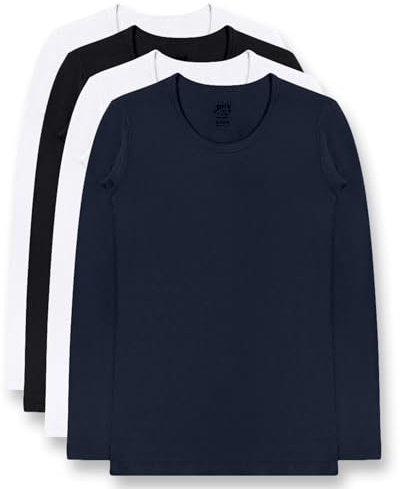BRIX Long Sleeve T-Shirts for Girls, 100% Cotton, Tagless, Crew Neck, Super Soft Cotton, 4-Pack, 3-4 Years
