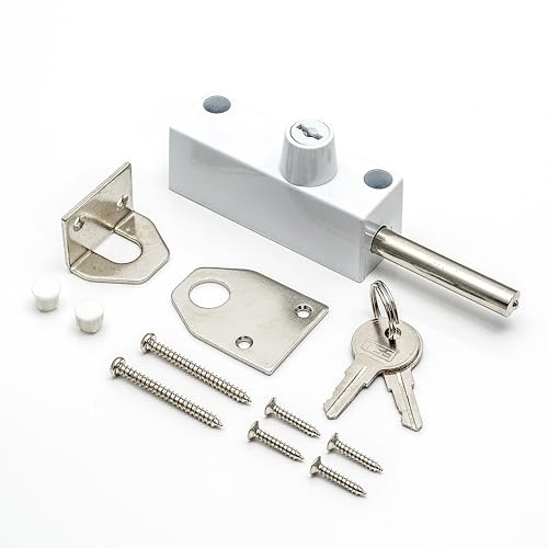 TSS White Multi-Purpose Door Bolt with 2 Keys. Security Bolts for Various Door Types. Supplied with Fixtures and Fittings. Universal Door Lock, 130 x 30 x 30mm (Keyed Differ (Locks On Different Keys))
