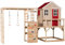 Wendi Toys M21R-G Gartenhaus Holz mit Klettergerüst Garten, 90/120 cm Plattform & Turnringen, Rot, FSC Holz, 197 x 356 x 242 cm – Spielhaus für den Garten, Spielplatz für Garten