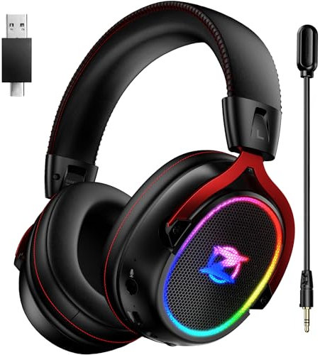 Ozeino OW310 Casque Gaming sans Fil pour PS5, PS4, PC, 7.1 Son Surround, Micro Détachable à Réduction de Bruit, 35H d'Autonomie, Haut-Parleur de 50mm, Lumière RGB, Casque Ultra-Léger de 250g, Nior