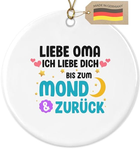 Oma Weihnachtsdeko Baum-Anhänger Christbaumschmuck Keramik Rund Advent