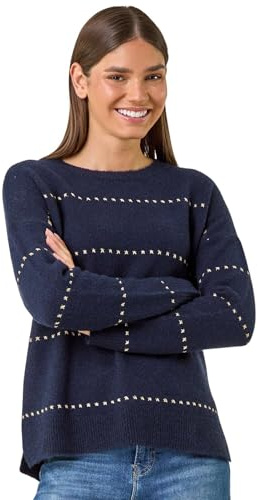 Roman Originals Shimmer Detail Knit Jumper for Women UK - Ladies Everyday Autumn Winter Crew Neckline Comfy Soft Evening Vacation Work Party Night Out