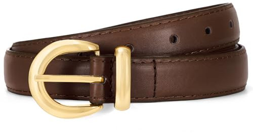 Waist Wow Skinny Gürtel für Damen aus Kunstleder | Mode Schmaler Ledergürtel mit Gold Schnalle für Jeans, Hosen & Kleider, Kaffeefarbe, S