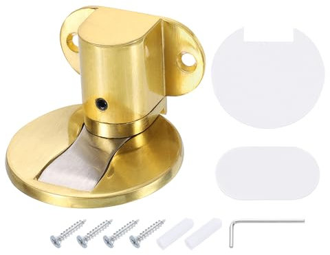 sourcing map Magnetic Door Stopper, Silent Magnetic Floor Door Stop, Adjustable Floor Door Catch with Adhesive Tape and Screws Shock Absorbing for Bedroom Office Bathroom, Gold