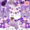 Décorations d'anniversaire violettes et roses avec bannière « Happy Birthday », ballons confettis en latex, papillon 3D, rideau à franges, nappe, diadème, couronne, pompons pour femmes et filles