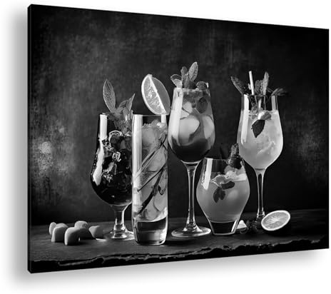 deyoli Leinwandbild Farbenfrohe Cocktails voller Eleganz und Frische Format: 70x50cm Effekt:Schwarz&Weiß XXL Kunstdruck Bild auf Holzrahmen/Wandbild/Wohnzimmer Dekoration