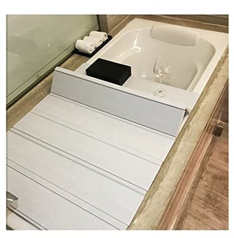 Badewannenablage aus Holz, weiße PVC-Abdeckung, staubdicht und wasserdicht, 70 cm breit, Badewannen-Isolierplatte, 70 x 74 x 1,1 cm
