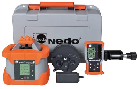 Nedo PRIMUS 2 H2N+ Rotationslaser mit Laserempfänger COMMANDER 2 H2N+ – Zweiachs-Neigungslaser mit Neigungsüberwachung inkl. Akku, Ladegerät, Halter & Koffer