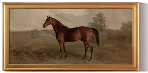 ARPEOTCY Vintage Leinwand Bilder, 102x51cm Pferd Wandbild mit Goldrahmen Horse Kunstdrucke,Querformat Großes Klassische Tier Kunst Poster Gerahmt für Wohnzimmer Schlafzimmer, Büro