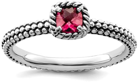 Bague empilable en argent sterling 925 oxydé avec tourmaline rose pour femme, US 9 | EU 60 | DE 19 | JP 18 | UK R 3/4, Métal Argent Pierre précieuse Métal Argenté, Tourmaline rose