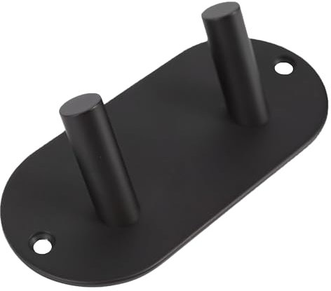 White Hinge Limited Double Robe Hook Wall Mount, Matte Black, Modern Design with Mounting Hardware