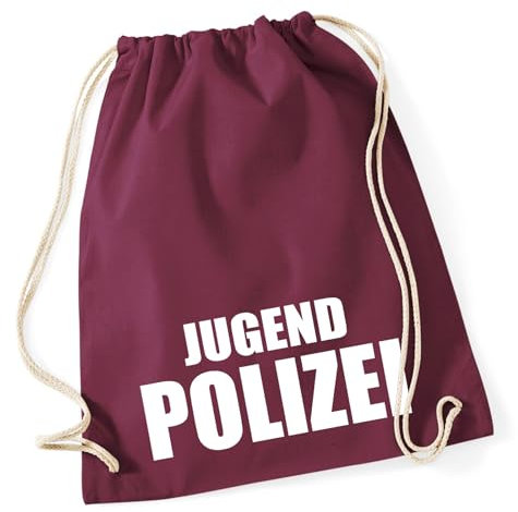 Huuraa Sporttasche Jugend Polizei Schriftzug Geschenk 12 Liter Burgundy Baumwolle Jugend Polizei Überraschung