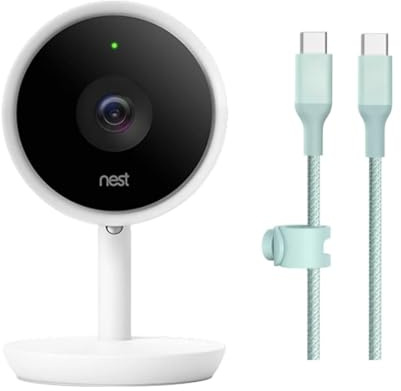 Google Nest Cam IQ Indoor Überwachungskamera - Ersatzeinheit - 4K Sensor, 1080p HD, Supersight, Assistant - Weiß - Nur Kamera + 10FT USB-C auf USB-C Kabel